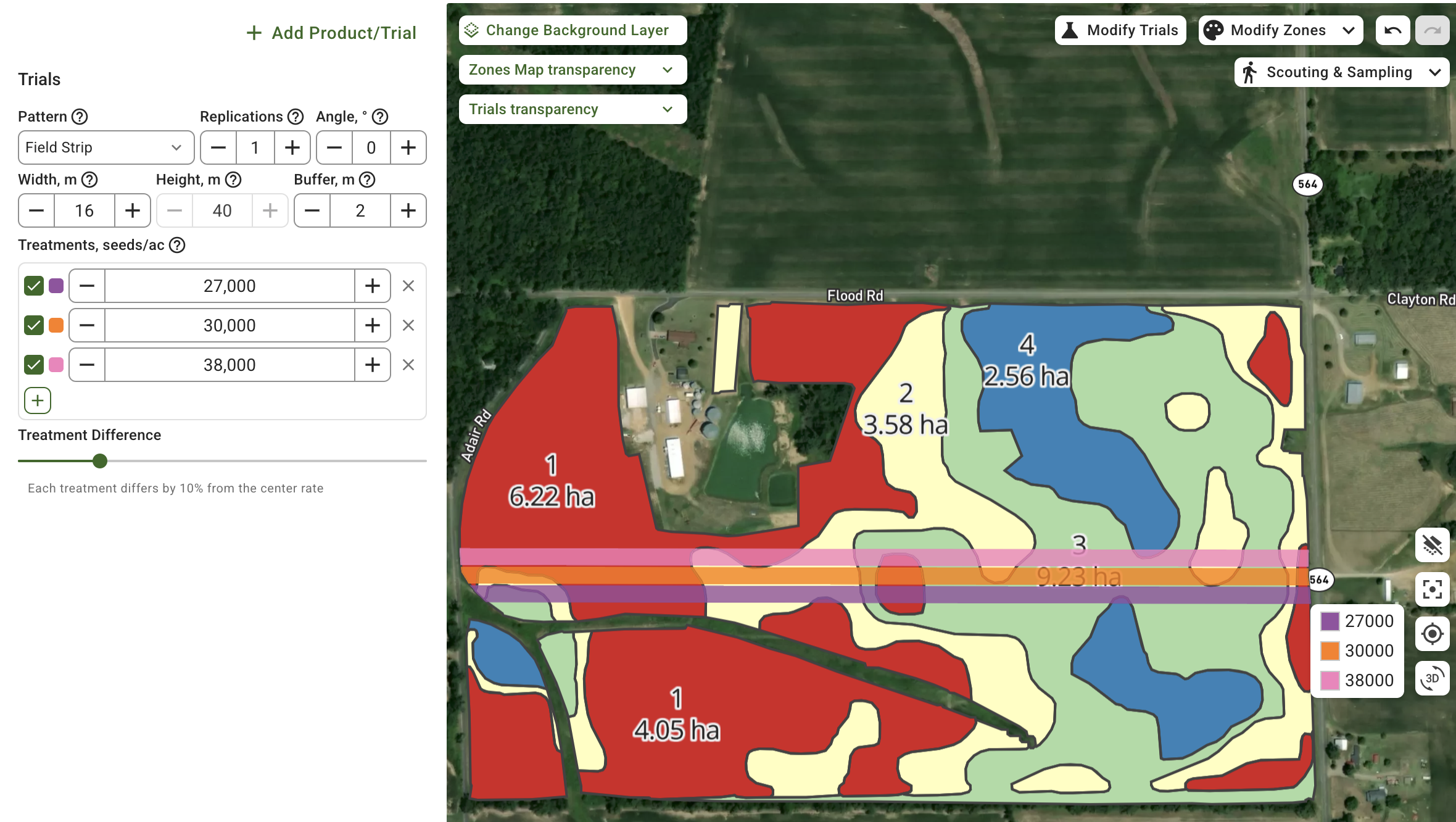 Field strip trial layout across the entire field